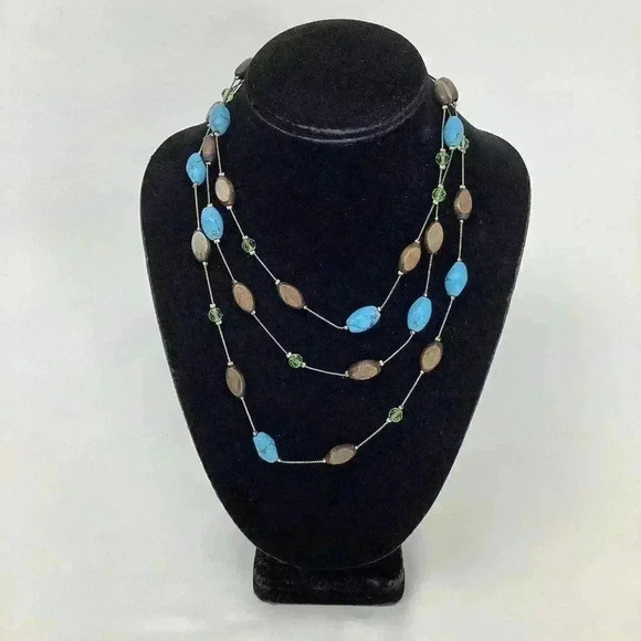 Chicos La Sophia Multi Layered Turquoise & Brown Beaded Necklace - Picture 1 of 4
